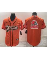 Men's Cleveland Browns Orange Team Big Logo With Patch Cool Base Stitched Baseball Jersey