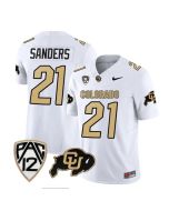 Men's Colorado Buffaloes #21 Shilo Sanders White 2023 F.U.S.E. With PAC-12 Patch Stitched Football Jersey