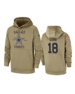 Men's Dallas Cowboys #18 Randall Cobb Tan 2019 Salute to Service Sideline Therma Pullover Hoodie
