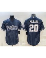 Men's Dallas Cowboys #20 Tony Pollard Navy With Patch Cool Base Stitched Baseball Jersey