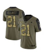 Men's Dallas Cowboys #21 Ezekiel Elliott 2021 Olive Camo Salute To Service Limited Stitched Jersey