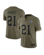 Men's Dallas Cowboys #21 Ezekiel Elliott Olive 2022 Salute To Service Limited Stitched Jersey