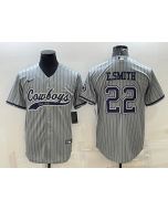 Men's Dallas Cowboys #22 Emmitt Smith Grey With Patch Cool Base Stitched Baseball Jersey (Grey)
