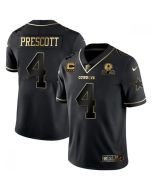 Men's Dallas Cowboys #4 Dak Prescott Black Golden With C Patch Edition Limited Stitched Jersey