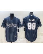 Men's Dallas Cowboys #88 CeeDee Lamb Navy With Patch Cool Base Stitched Baseball Jersey