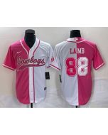 Men's Dallas Cowboys #88 CeeDee Lamb Pink/White Split Cool Base Stitched Baseball Jersey