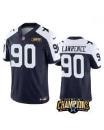 Men's Dallas Cowboys #90 DeMarcus Lawrence Navy/White 2023 F.U.S.E. NFC East Champions Patch Stitched Football Jersey