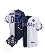 Men's Dallas Cowboys & Texas Rangers Active Player Custom Navy/White Splite 2023 World Series Splite Stitched Baseball Jersey