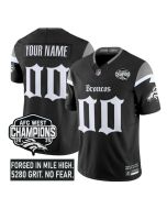 Men's Denver Broncos Black F.U.S.E 2025 Afc West Champions Patch "Gothic Mile High Shadows Edition" Vapor Limited Stitched Football Custom Jersey (Black)