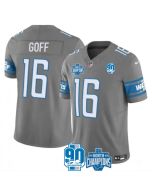 Men's Detroit Lions #16 Jared Goff Grey 2023 F.U.S.E. 90th Anniversary NFC North Division Champions Vapor Untouchable Limited Stitched Jersey