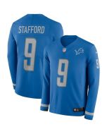 Men's Detroit Lions #9 Matthew Stafford Blue Therma Long Sleeve Stitched NFL Jersey