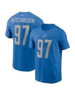 Men's Detroit Lions #97 Aidan Hutchinson 2022 Blue NFL Draft First Round Pick Player Name & Number T-Shirt