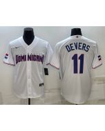 Men's Dominican Republic Baseball #11 Rafael Devers 2023 White World Baseball Classic Stitched Jersey