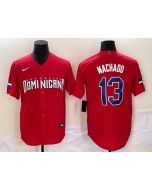 Men's Dominican Republic Baseball #13 Manny Machado 2023 Red World Baseball Classic Stitched Jersey