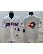 Men's Dominican Republic Baseball 2023 White World Baseball Big Logo With Patch Classic Stitched Jersey (White)