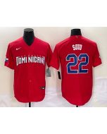 Men's Dominican Republic Baseball #22 Juan Soto 2023 Red World Baseball Classic Stitched Jersey