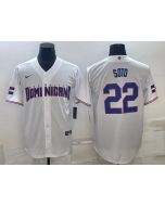 Men's Dominican Republic Baseball #22 Juan Soto 2023 White World Baseball Classic Stitched Jersey