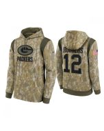 Men's Green Bay Packers #12 Aaron Rodgers Camo 2021 Salute To Service Therma Performance Pullover Hoodie