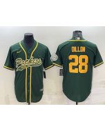 Men's Green Bay Packers #28 A.J. Dillon Green Gold With Patch Cool Base Stitched Baseball Jersey