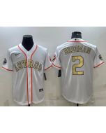 Men's Houston Astros #2 Alex Bregman White Gold 2022 World Series Stitched Baseball Jersey (White Gold)