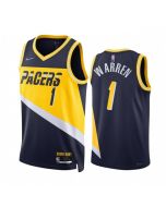 Men's Indiana Pacers #1 T.J. Warren 2021/22 Navy City Edition 75th Anniversary Stitched Basketball Jersey