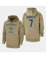 Men's Indianapolis Colts #7 Jacoby Brissett Tan 2019 Salute to Service Sideline Therma Pullover Hoodie
