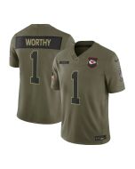 Men's Kansas City Chiefs #1 Xavier Worthy Olive 2025 Salute to Service Retired Limited Jersey (Olive)