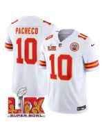 Men's Kansas City Chiefs #10 Isiah Pacheco White 2025 Super Bowl LIX Patch F.U.S.E. Vapor Limited Stitched Football Jersey (White)