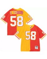 Men's Kansas City Chiefs #58 Derrick Thomas Red/Yellow Split 1994 Throwback Stitched Football Jersey
