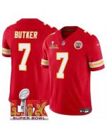 Men's Kansas City Chiefs #7 Harrison Butker Red 2025 Super Bowl LIX Patch F.U.S.E. Vapor Limited Stitched Football Jersey
