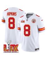 Men's Kansas City Chiefs #8 DeAndre Hopkins White 2025 Super Bowl LIX Patch F.U.S.E. Vapor Limited Stitched Football Jersey (White)