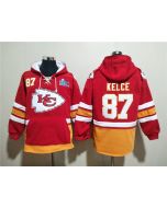 Men's Kansas City Chiefs #87 Travis Kelce Red Super Bowl Lace-Up Pullover Hoodie