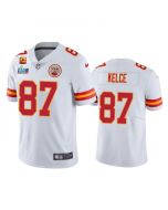 Men's Kansas City Chiefs #87 Travis Kelce White Super Bowl LVII Patch And 4-star C Patch Vapor Untouchable Limited Stitched Jersey