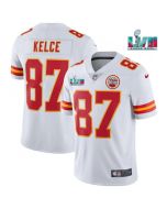 Men's Kansas City Chiefs #87 Travis Kelce White Super Bowl LVII Patch Vapor Untouchable Limited Stitched Jersey