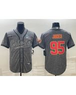 Men's Kansas City Chiefs #95 Chris Jones Grey With Super Bowl LVII Patch Cool Base Stitched Baseball Jersey