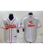 Men's Kansas City Chiefs White Team Big Logo With Patch Cool Base Stitched Baseball Jersey