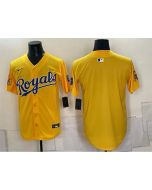 Men's Kansas City Royals Gold Sluggerrr Patch Vapor Limited Stitched Baseball Jersey (Gold)