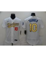 Men's Los Angeles Dodgers #10 Justin Turner 2021 White Gold Stitched Jersey