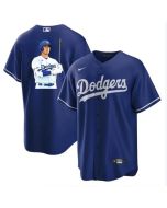 Men's Los Angeles Dodgers #17 Shohei Ohtani Blue Big Logo Cool Base Stitched Jersey (Blue)