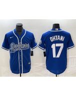 Men's Los Angeles Dodgers #17 Shohei Ohtani Blue Cool Base With Patch Stitched Baseball Jersey (Blue)