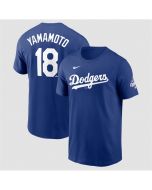 Men's Los Angeles Dodgers #18 Yoshinobu Yamamoto Royal 2025 World Series Champions Name & Number T-Shirt (Royal)