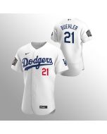 Men's Los Angeles Dodgers #21 Walker Buehler White 2020 World Series Bound stitched Jersey