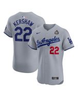 Men's Los Angeles Dodgers #22 Clayton Kershaw Gray 2024 World Series Road Elite Player Jersey