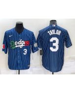 Men's Los Angeles Dodgers #3 Chris Taylor Navy Mexico World Series Cool Base Stitched Baseball Jersey (Navy)