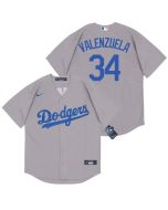 Men's Los Angeles Dodgers #34 Fernando Valenzuela Grey Cool Base Stitched Jersey (Grey)