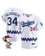 Men's Los Angeles Dodgers #34 Toro Valenzuela White LAD x Peanuts 2026 Baseball Jersey (White)