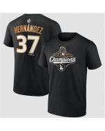 Men's Los Angeles Dodgers #37 Teoscar Hernandez Black 2025 World Series Champions Name & Number T-Shirt