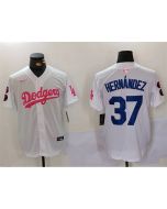 Men's Los Angeles Dodgers #37 Teoscar Hernandez White/Pink Vin & Kobe Patch Stitched Baseball Jersey