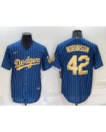 Men's Los Angeles Dodgers #42 Jackie Robinson Navy Gold Cool Base Stitched Baseball Jersey