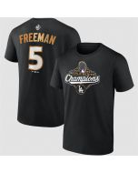 Men's Los Angeles Dodgers #5 Freddie Freeman Black 2025 World Series Champions Name & Number T-Shirt